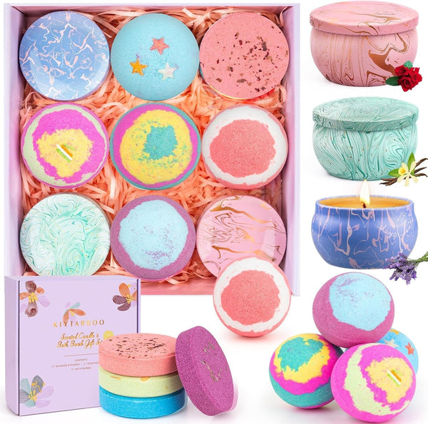 Bath Bombs for Women Gift Set - Bath Sets for Women Gift - 5 Large Bath Bomb Set with 4 Shower Steamers & 3 Candles - Birthday/Thanksgiving/Mother'S Day Gifts