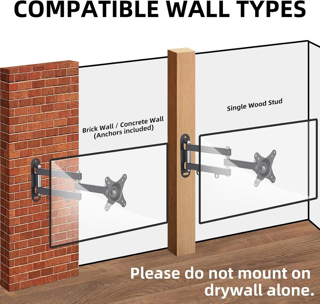 Suptek TV Wall Mount Swivel Tilt Rotation Full Motion Adjustable Articulating for Most 15-32 Inch LED, LCD Monitor Wall Mount VESA 75,100 (MA2720)