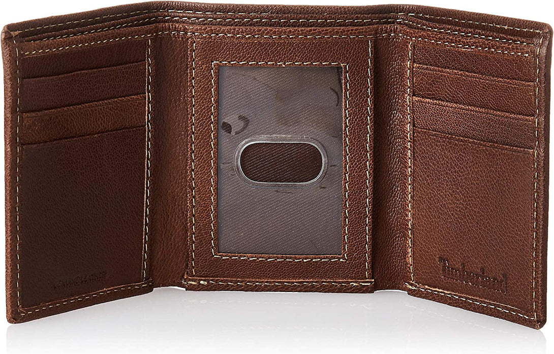 Timberland Men'S Genuine Leather Rfid Blocking Trifold Wallet, Brown, One Size