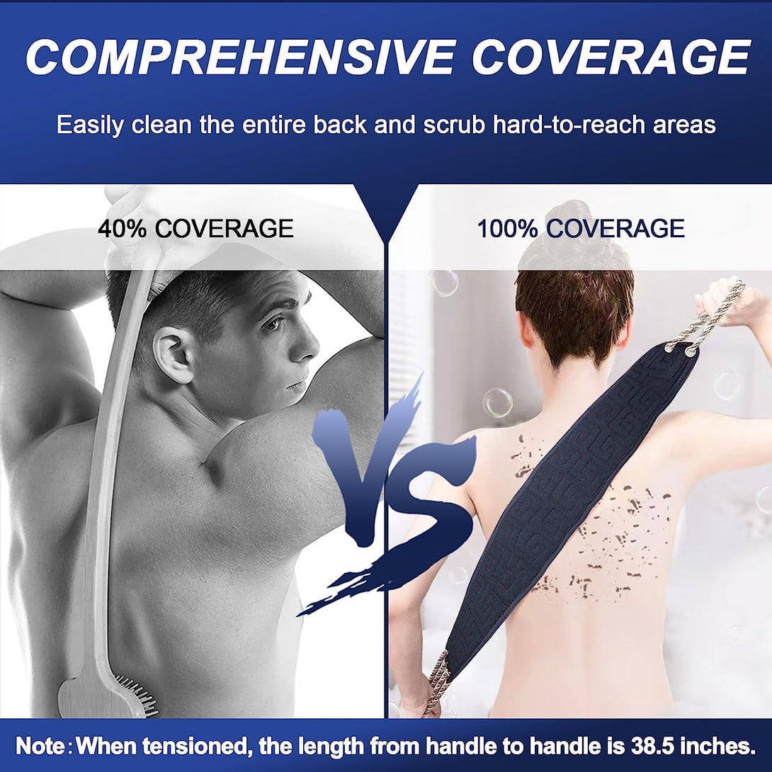 Exfoliating Back Scrubber for Shower, Double-Sided Back Scrub Washcloth with Handles for Use in Shower, 38 Inches Body Exfoliator Bath Tool to Clean Your Body Deeply for Men & Women Skin Care
