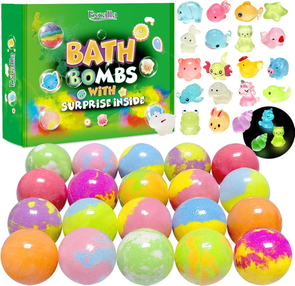 Bath Bombs for Kids with Toys Inside, 20 Pack Kids Bath Bombs with Glow in the Dark Surprise Toys Inside, Natural Organic Bubble Bath Fizzy Bath Bombs for Girls Boys, Birthday Christmas Gifts for Kids