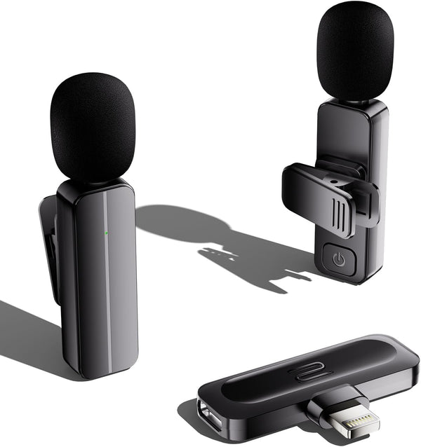 2 Pack Wireless Mini Lavalier Lapel Microphone for Iphone,Ipad(Lightning) - 65Ft Cordless Clip on Dual Mics with Noise Reduction 6H Working Time for Video Recording Vlogging, Youtube, Interview