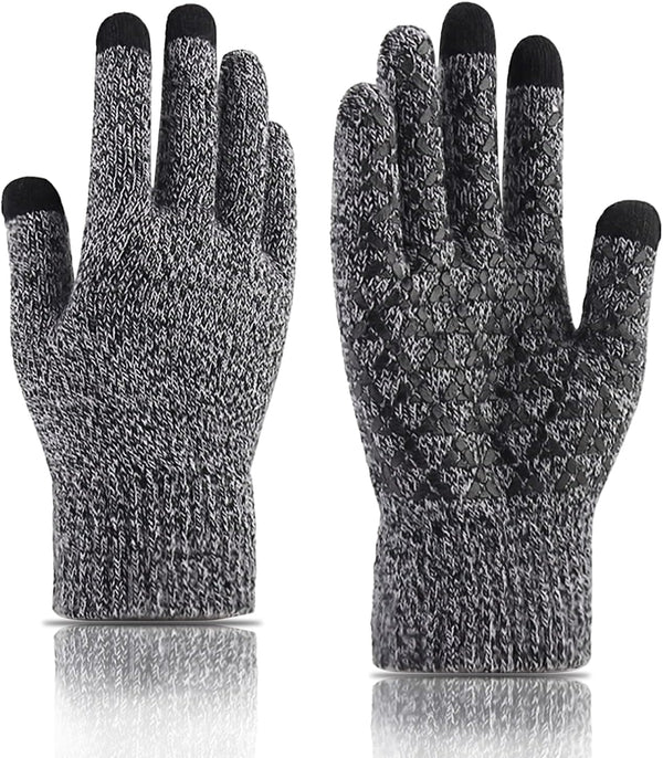 Andiker Winter Knit Gloves, Men Women Touch Screen Cold Weather Gloves, Full Finger Soft Warm anti Slip Gloves for Hiking