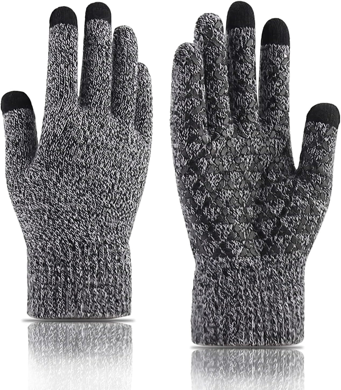 Andiker Winter Knit Gloves, Men Women Touch Screen Cold Weather Gloves, Full Finger Soft Warm anti Slip Gloves for Hiking