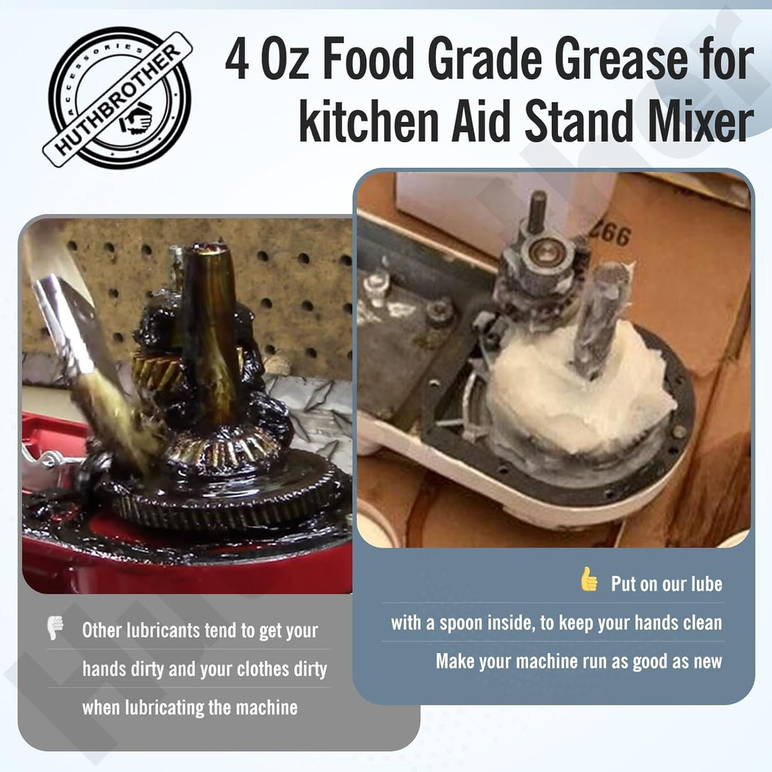 4 Oz Food Grade Grease for Kitchen Aid Stand Mixer - by Huthbrother, Universally for Kitchen Stand Mixer, Mixer Gear Attachments, Include Gasket 9709511 4162324 with Spatula, NSF-H1 Accredited.