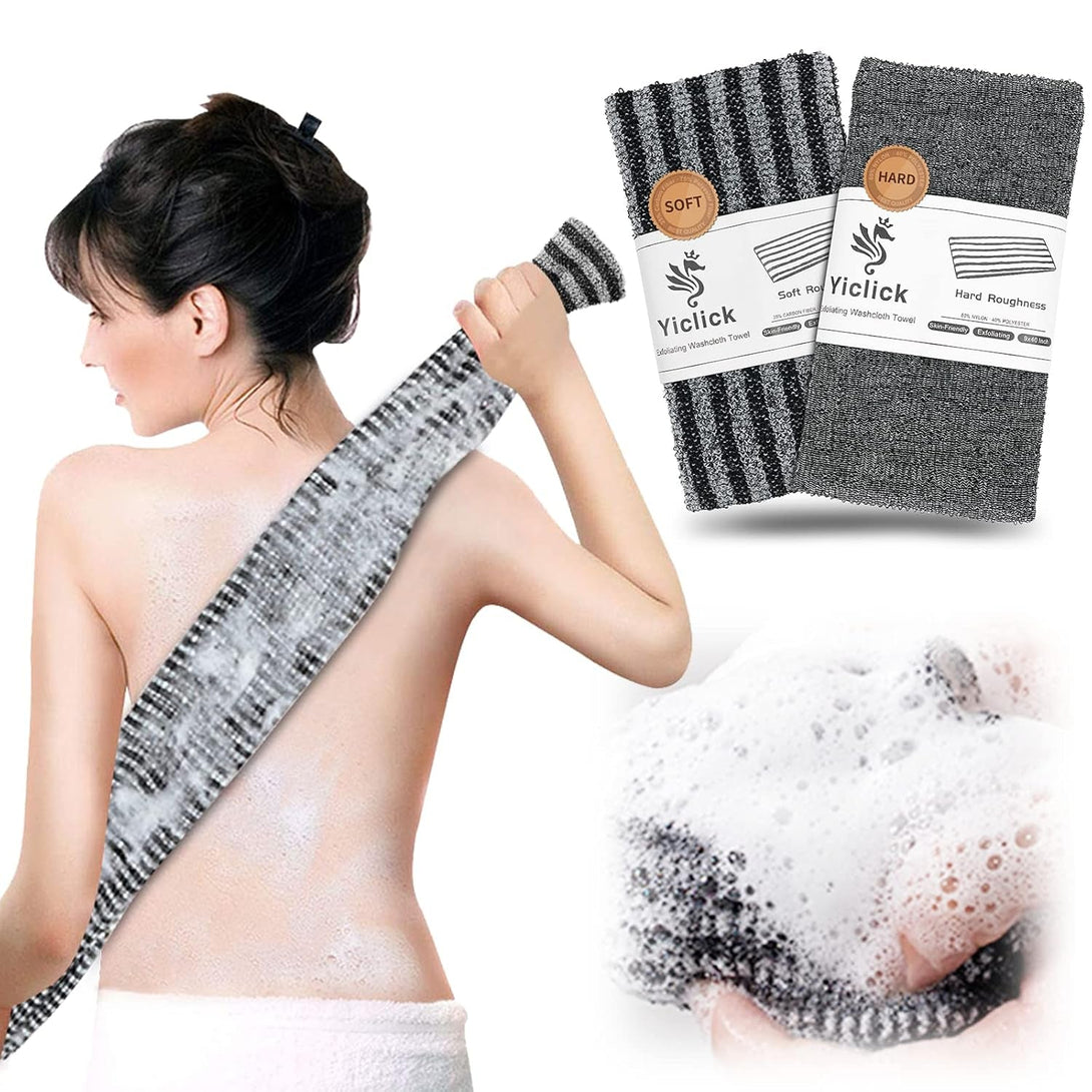 Yiclick 2 Pack Exfoliating Washcloth Towel - Body Scrubber Exfoliator, Loofah Sponge, Korean & Japanse & African Net Sponge Rag - Back Scrubber Washer for Use in Shower Bath