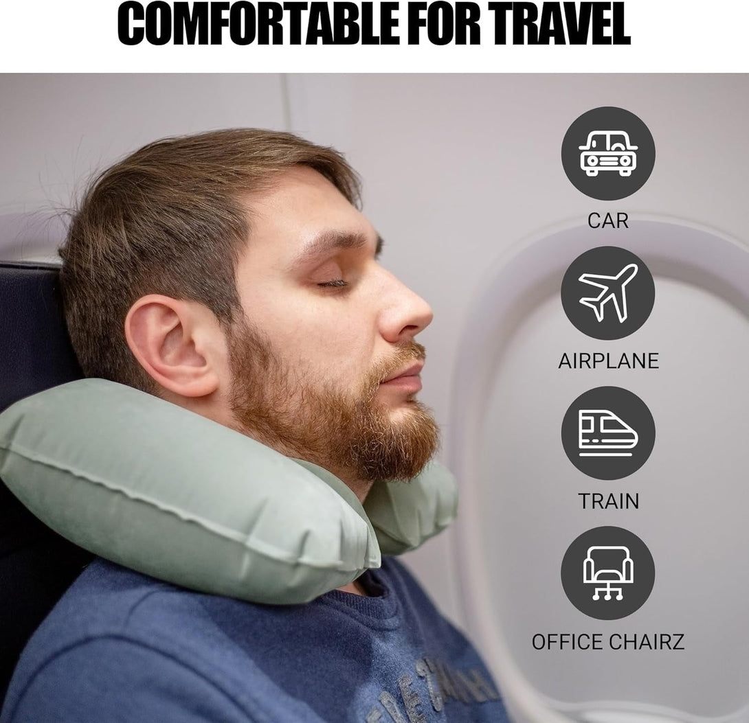 MABOZOO Inflatable Bath Neck Pillows for Tub & Shower - Head & Neck Support, Grey U-Shaped Travel Pillow for Airplane