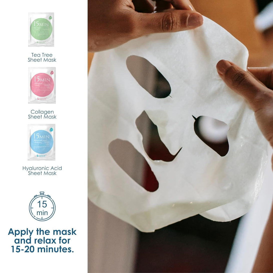15 Min Groom Me Kit by Naisture – Korean at Home Spa Kit for Men with Hair Mask, Collagen Mask, Tea Tree Face Mask, Hyaluronic Acid Mask, and Eye Mask