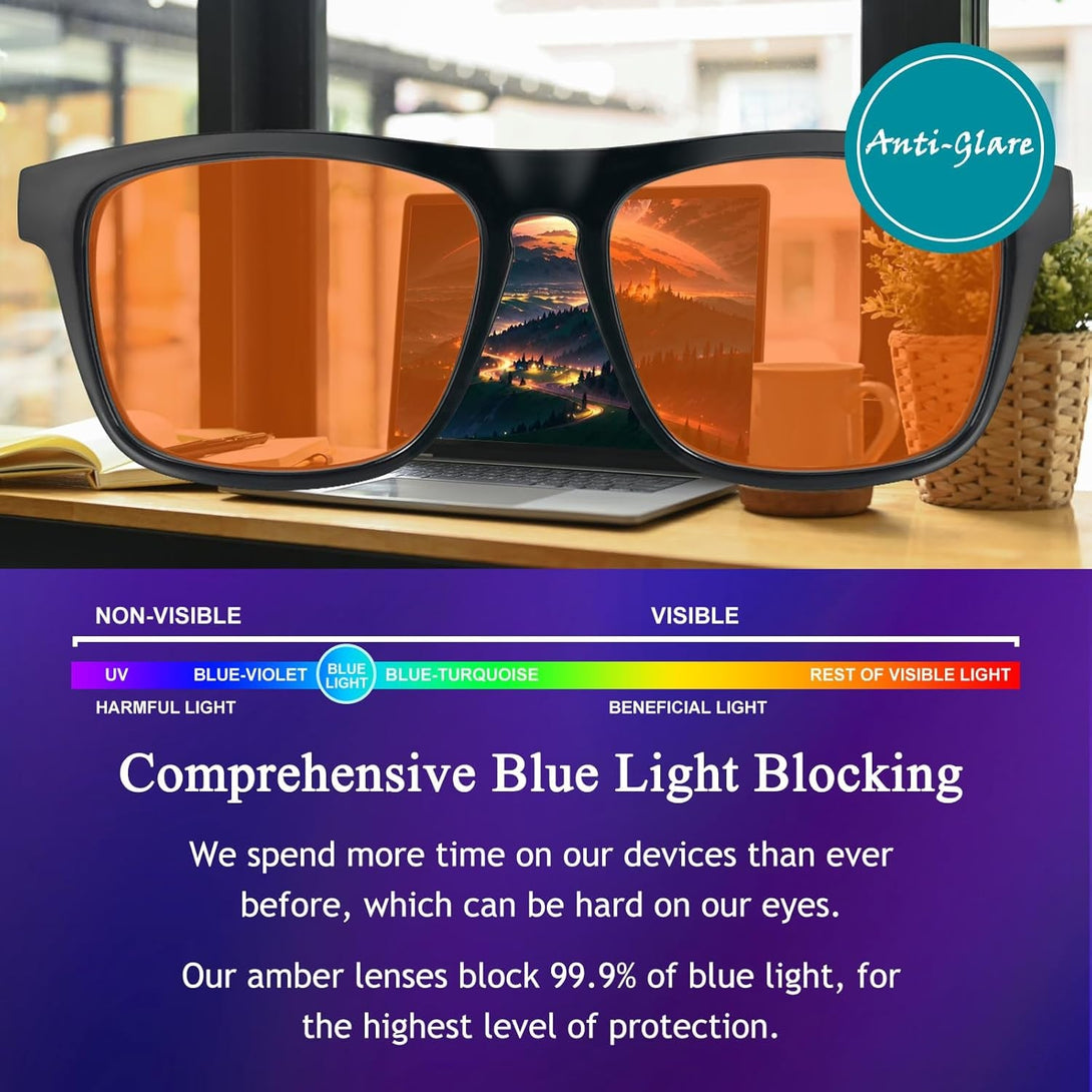 2 Pack Blue Light Glasses Men Woman, Computer Gaming Glasses Men, Blue Ray Filtering Amber Lens anti Eye Strain