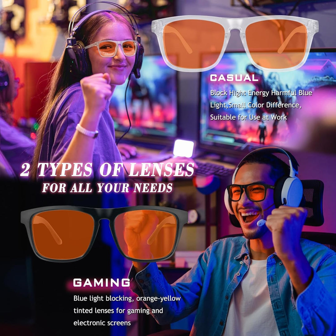 2 Pack Blue Light Glasses Men Woman, Computer Gaming Glasses Men, Blue Ray Filtering Amber Lens anti Eye Strain