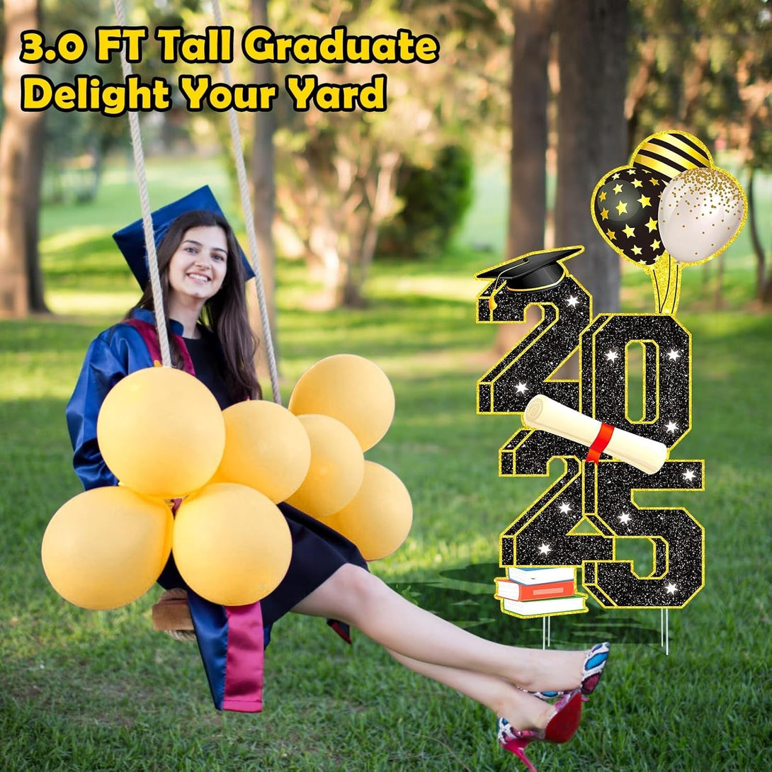 3.5FT Large Class 2025 Graduation Yard Sign Yard Decorations Congrats Graduation Lawn Signs 2025 Grad Yard Signs with Stakes for Outdoor Indoor Congrats Graduation Party Decoration Supplies