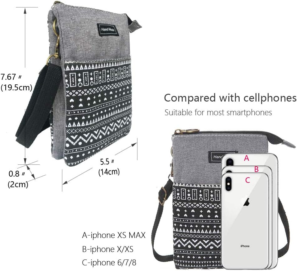 Roomy Cell Phone Purse Wallet Canvas Small Crossbody Purse Bags with Shoulder Strap for Women Teen Girlsl