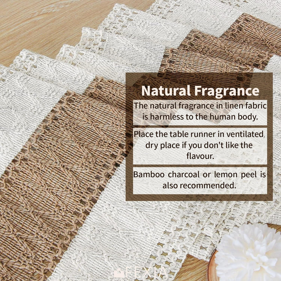 FEXIA Boho Table Runner for Summer Home Decor with Tassels 72 Inches Long Farmhouse Rustic Table Runner Macrame Burlap Table Decoration for Living Room Bridal Shower(12X72 Inches)