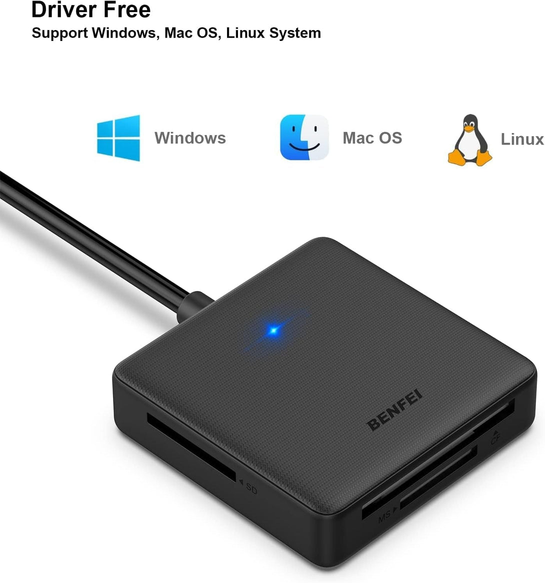Memory Card Reader, BENFEI 4In1 USB 3.0 and USB-C to SD Micro SD MS CF Card Reader Adapter, 4 Cards Simultaneously Read and Write, Compatible with Iphone 15 Series, Macbook Pro/Air 2023, and More