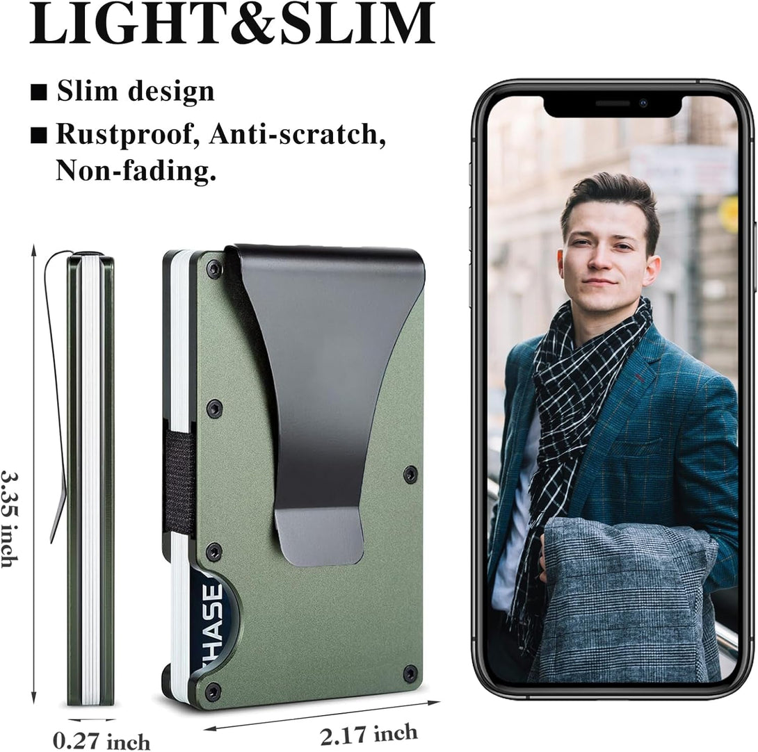 Minimalist Wallet with RFID Blocking for Men,Slim Credit Card Holder with Aluminum Money Clip Wallet for Men and Women,Metal Wallets for Mens Front Pocket as Gifts (Army Green)