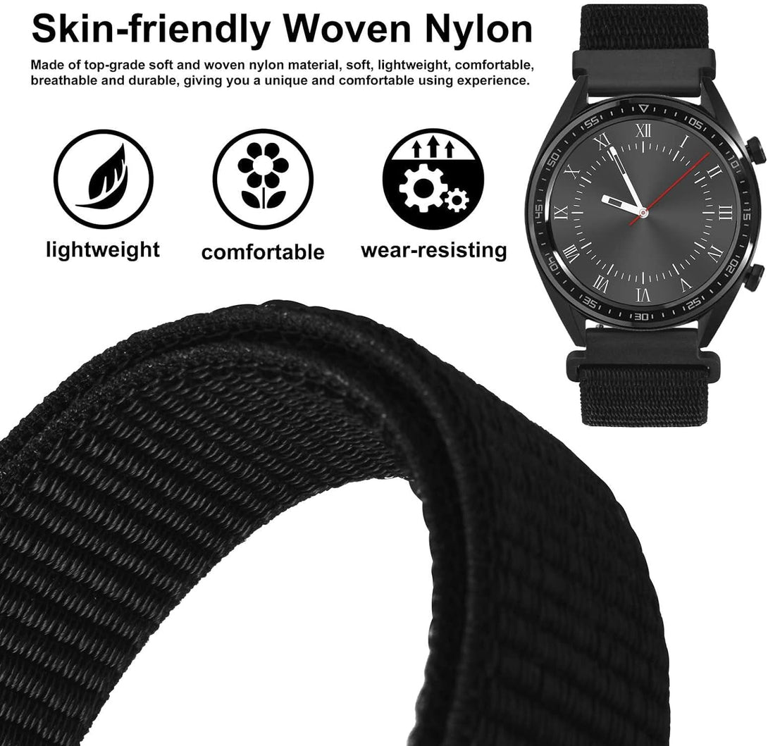 WOCCI 22Mm Adjustable Nylon Watch Band, Quick Release Sport Loop Strap (Black)