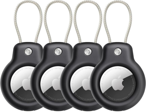 SPGUARD Airtag Holder for Apple Airtag Secure Holder with Wire Cable, 4 Pack Air Tag Lock Case Keychain Key Ring Key Chain Luggage Tag for Keys, Luggage & More Men Women'S Keyrings & Keychains