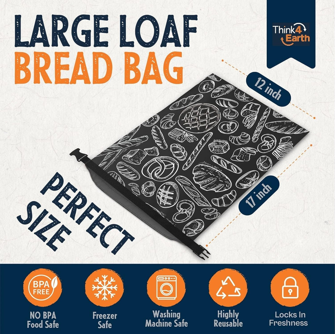 Think4Earth® - 2 Pack Large Bread Bags for Homemade Loaf, Freezer Storage Bag, Bread Container, Reusable Food Storage Bag