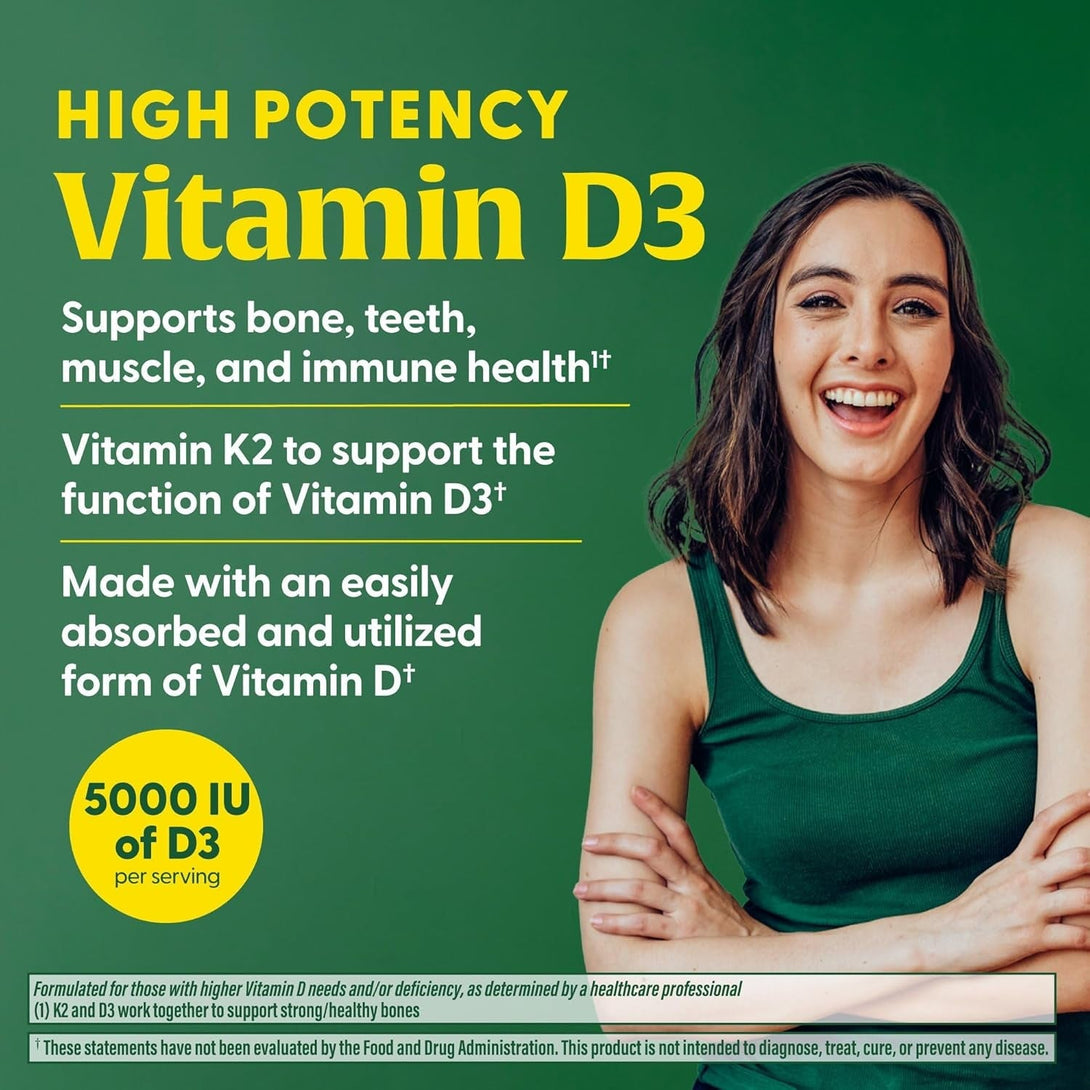 Megafood Vitamin D3 5000 IU (125 Mcg) - Vegetarian Supplements with Vitamin D3 K2 - Supports Bones, Teeth, Muscles & Immune Health - Certified Non-Gmo - 60 Mini Capsules, 60 Servings