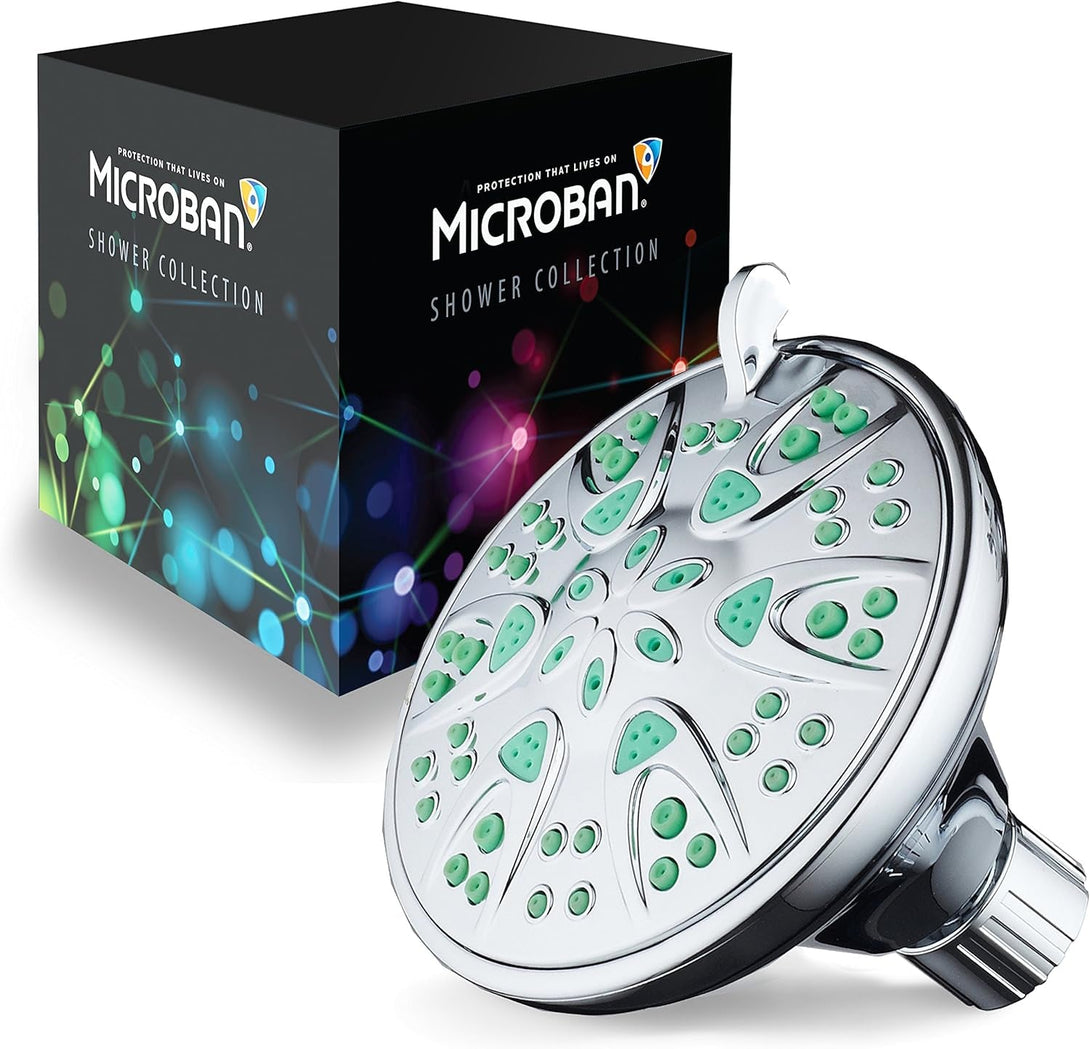 Aquadance Antimicrobial – Anti-Clog High-Pressure 6-Setting Shower Head with Microban Nozzle Protection from Growth of Mold, Mildew & Bacteria for Stronger Shower! 4" Coral Green