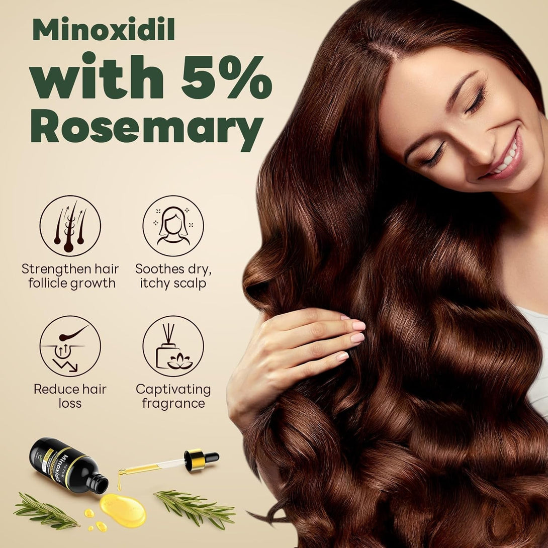 5% Minoxidil with Rosemary for Men and Women Hair Growth,Beard Growth Kit,Scalp Serum for Thicker Fuller Hair(2 X 2 Fl Oz)1