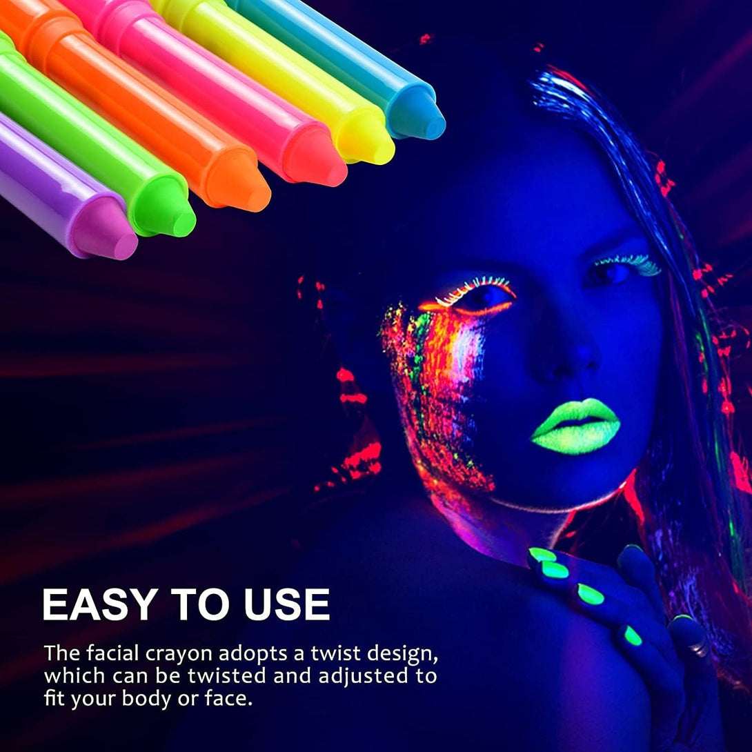 6 Pcs Glow in the Light Body Face Paint, Face Painting Kit, UV Crayon Kit Fluorescent Body Paints for Adults for Birthday Party Halloween Masquerade Makeup Outdoor for Kids