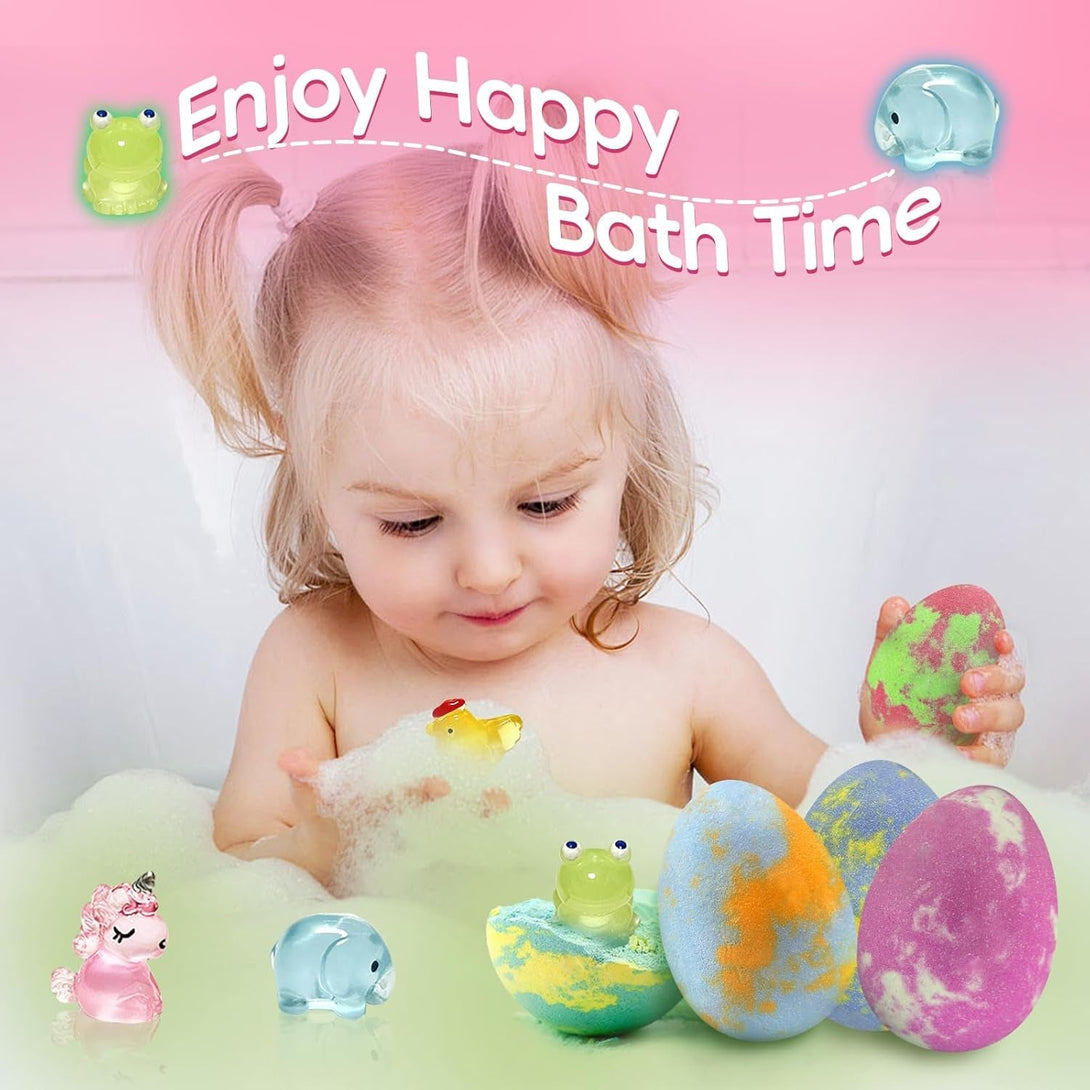 Easter Bath Bombs for Kids with Toys inside - Perfect Basket Stuffers, 12Pcs Kids Bath Bombs with Glow-In-The-Dark Surprise Inside, Handmade Bubble Bath Fizz Balls, Gentle and Kids Safe for Girls Boys