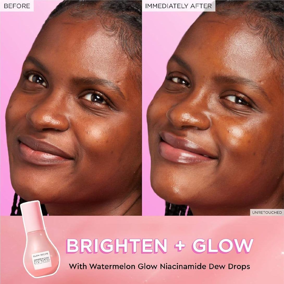 Glow Recipe Watermelon Niacinamide Dew Drops, Travel Size - Brightening, Plumping Hydrating Face Serum, Makeup Primer + Liquid Highlighter with Hyaluronic Acid - Dewy & Glowing Korean Skin Care (15Ml)