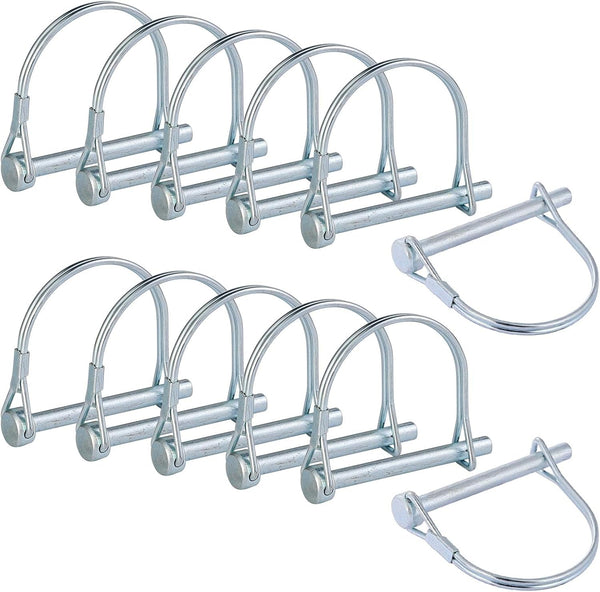 12-Count 1/4 Inch Heavy Duty Zinc-Plated Carbon Steel Spring Locking Pins for Farm Trailers Lawn Garden