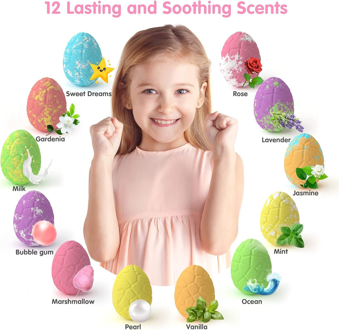 Kids Bath Bombs for Girls with Toys Inside, 12+1 Pack Unicorn Bath Bombs with Surprise Jewelry for Kids, Princess Girls Bathbombs with Mermaid Necklace 3 4 Year Old Girl Birthday Easter Gifts