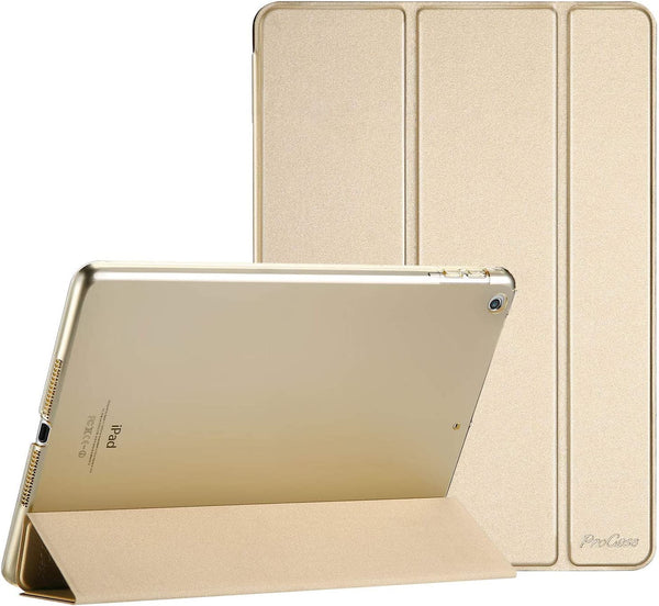 Procase Smart Case for Ipad 9.7 Inch Ipad 6Th/5Th Generation 2018 2017(Model: A1893 A1954 A1822 A1823), Ultra Slim Lightweight Stand Cover with Translucent Frosted Back -Gold