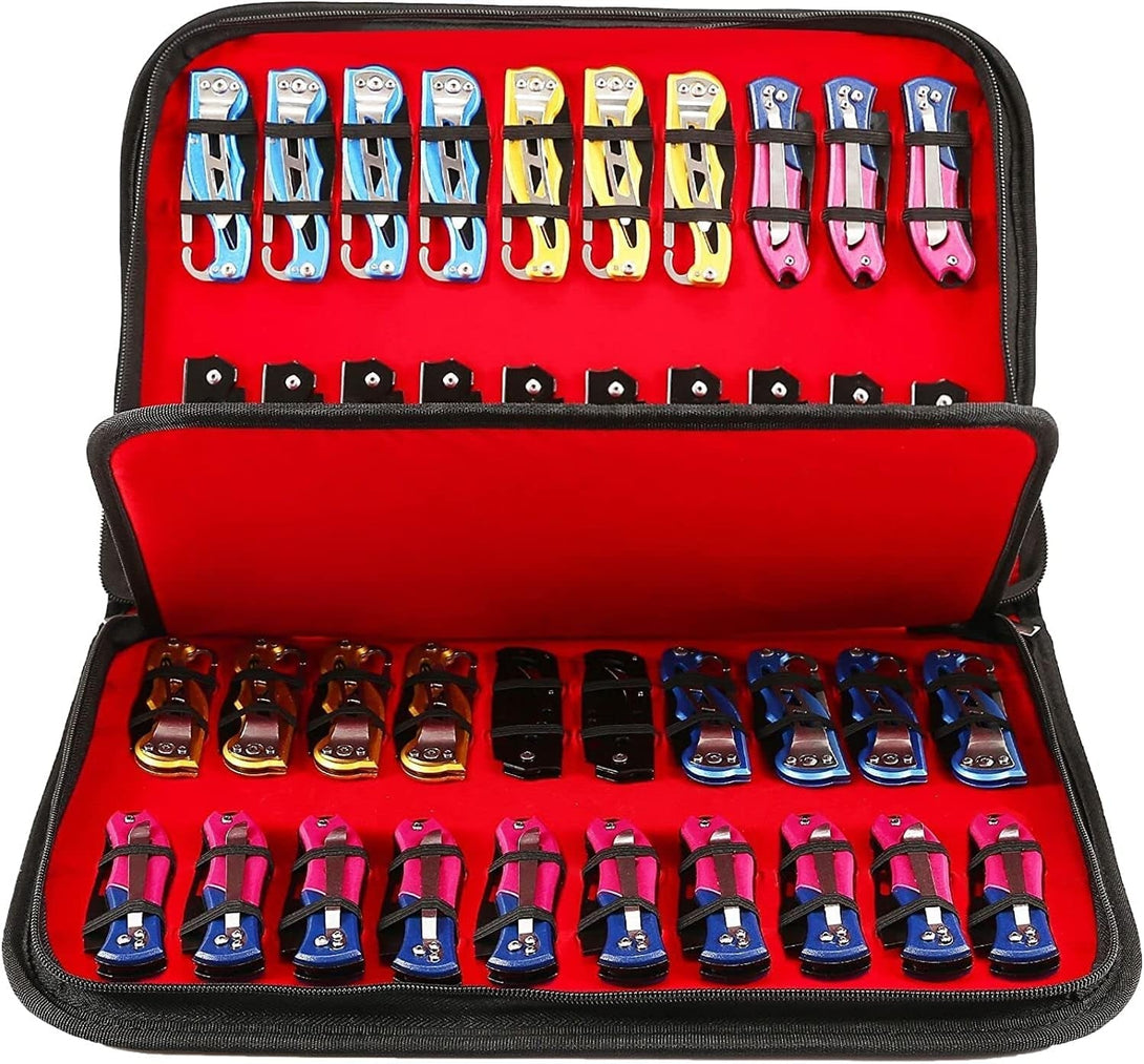 HERSENT Pocket Knife Storage Case,Folding Knife Pouch Carrier Holder,40 Slots Small Knife Carrying Cases,Versatile Knife Collection for Survival,Tactical,Outdoor,Edc Mini Knife