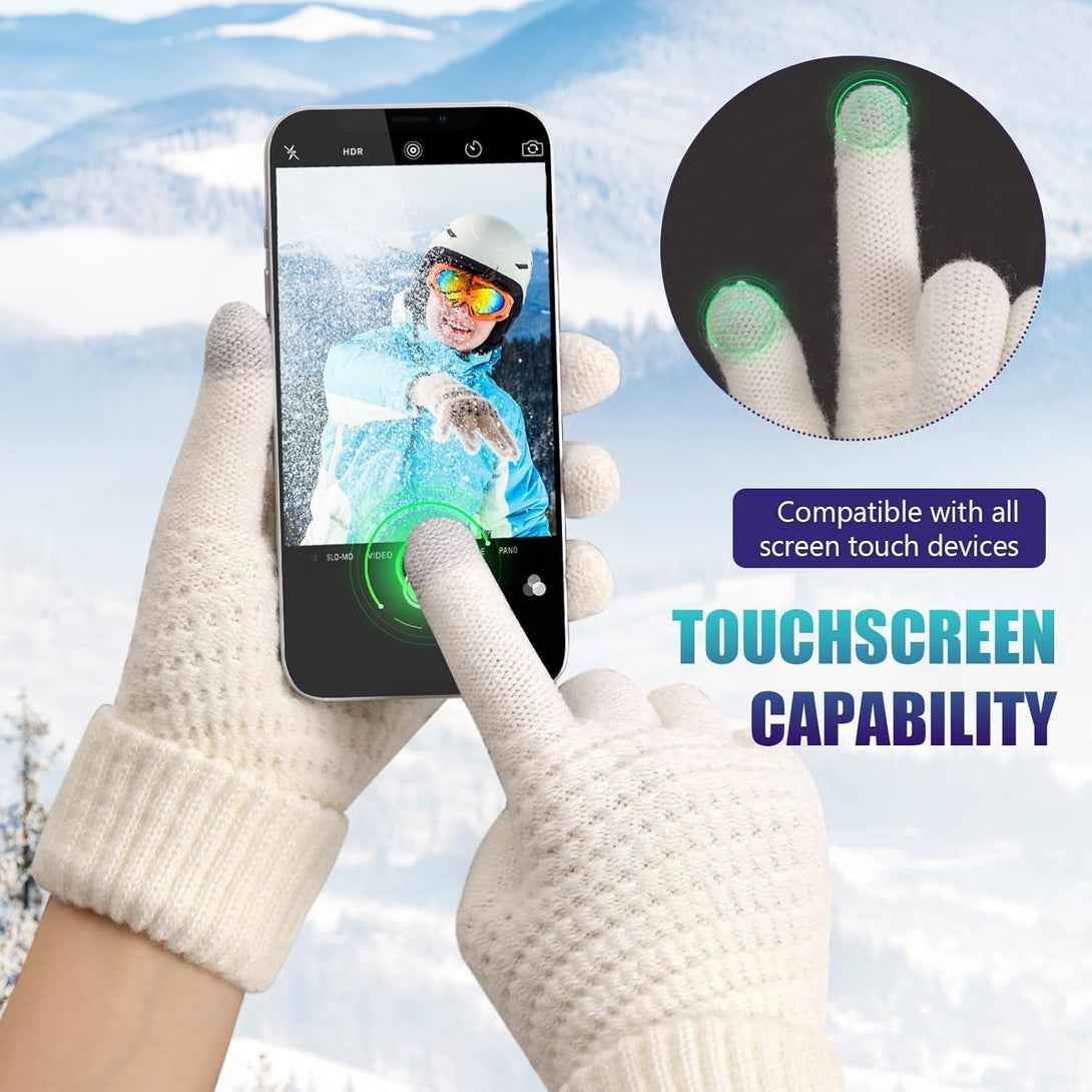 Premillow Winter Gloves for Women - Warm Knit Gloves with Elastic Cuff for Cold Weather, Touchscreen Compatible