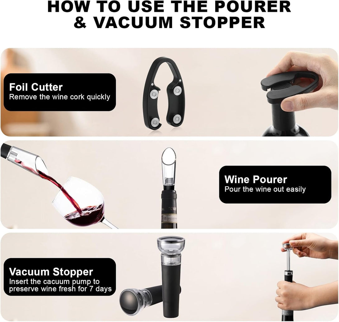 COKUNST Electric Wine Opener Set, Battery Operated Automatic Corkscrews Wine Bottles Opener with Foil Cutter, Wine Pourer, Vacuum Stopper, Reusable Wine Remover for Wine Lover Gift Home Kitchen Party