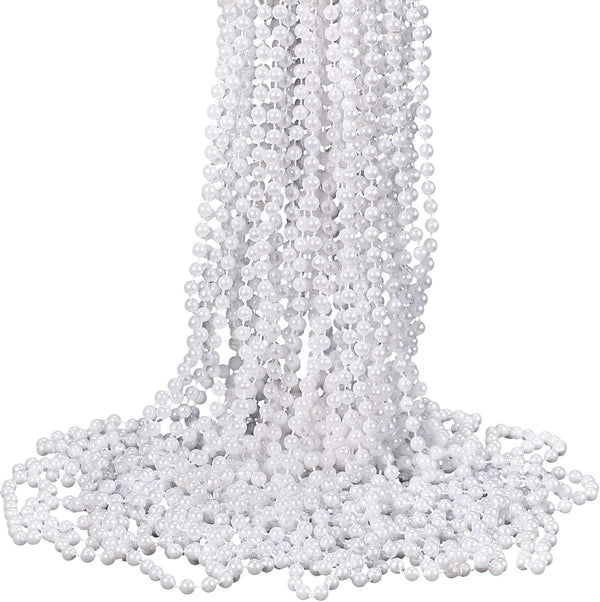 Sureio 36 Pack Long Pearl Necklace Fake Pearl Necklace Bulk Costume Jewelry for Women 1920S White Faux Beaded Strand Layered Accessories for Christmas Wedding Bridal Shower Tea Birthday Decor