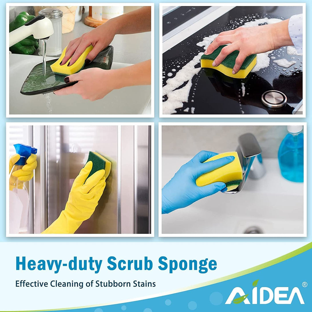 AIDEA Heavy Duty Scrub Sponge-50 Count, Cleaning Sponge, Kitchen Dish Sponge, Effortless Cleaning Eco Scrub Pads for Dishes,Pots,Pans All at Once