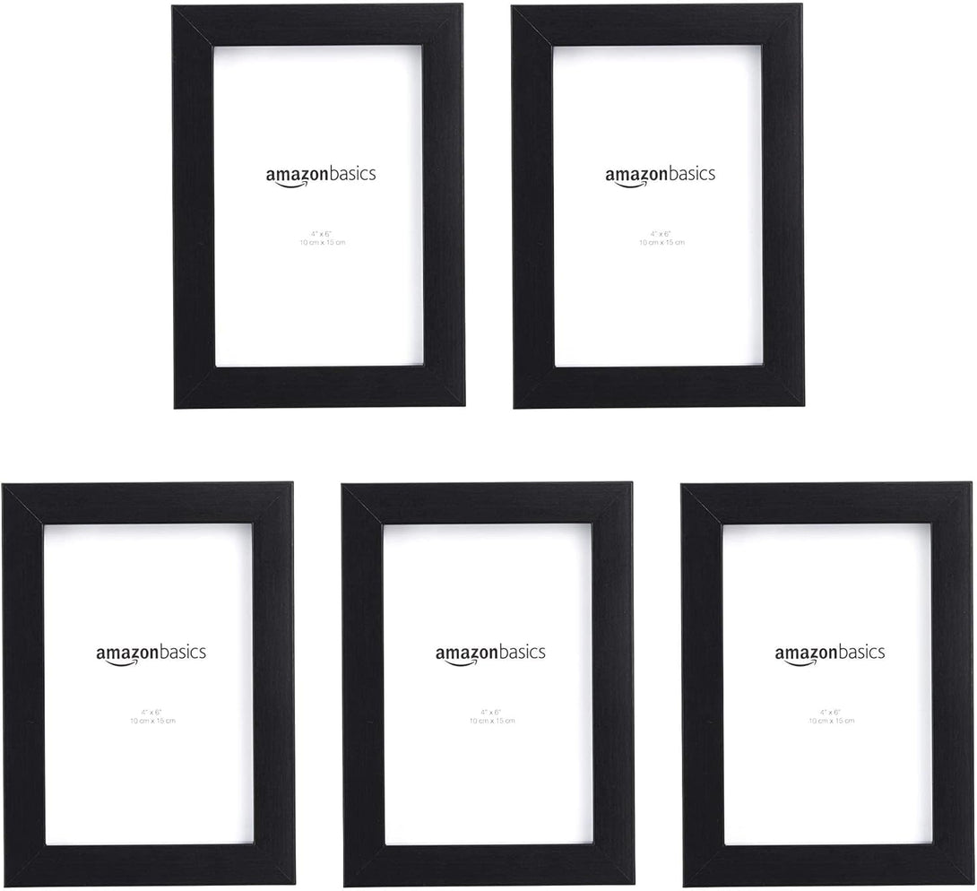 Amazon Basics Rectangular Photo Picture Frame, 6 X 4 Inches, Pack of 5, Black