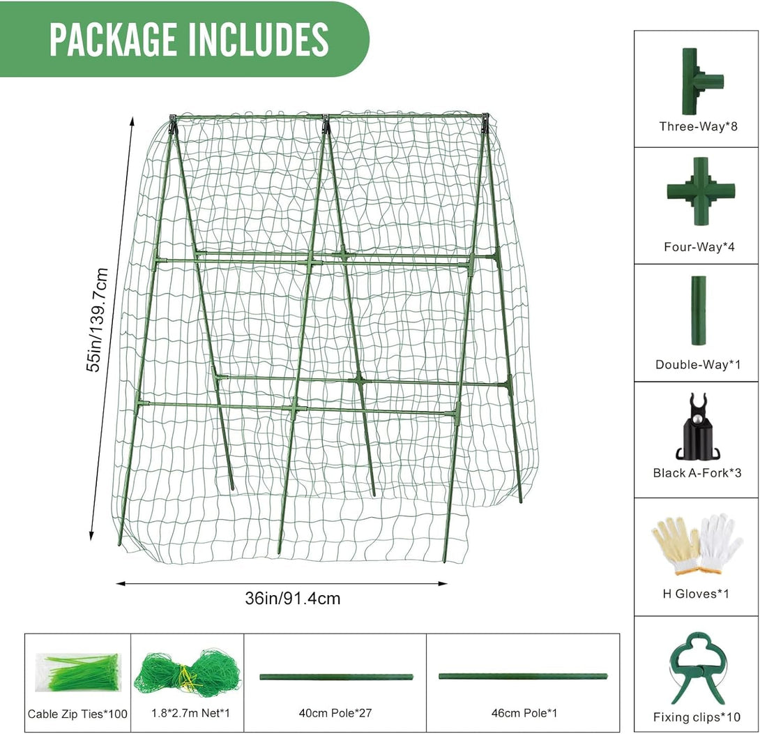 55" H X 36" W Cucumber Trellis, Trellis for Climbing Plants Outdoor, A-Frame Cucumber Trellis for Raised Bed Garden Vegetable Grow Supports, Tomato Plant Support for Tomato Squash Zucchini (A Frame)