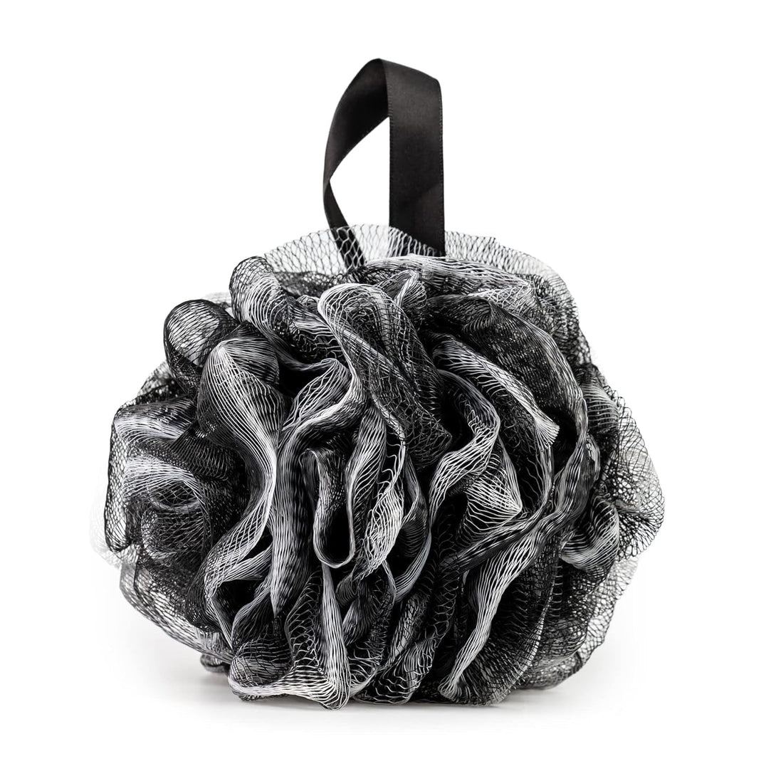 Pete & Pedro Loofah Sponge Pouf Bath & Shower Tool | Light Gentle Exfoliator & Skin Scrubber, Helps with Lather & Exfoliating Dermis | Black Mesh Body Shower Accessories | as Seen on Shark Tank