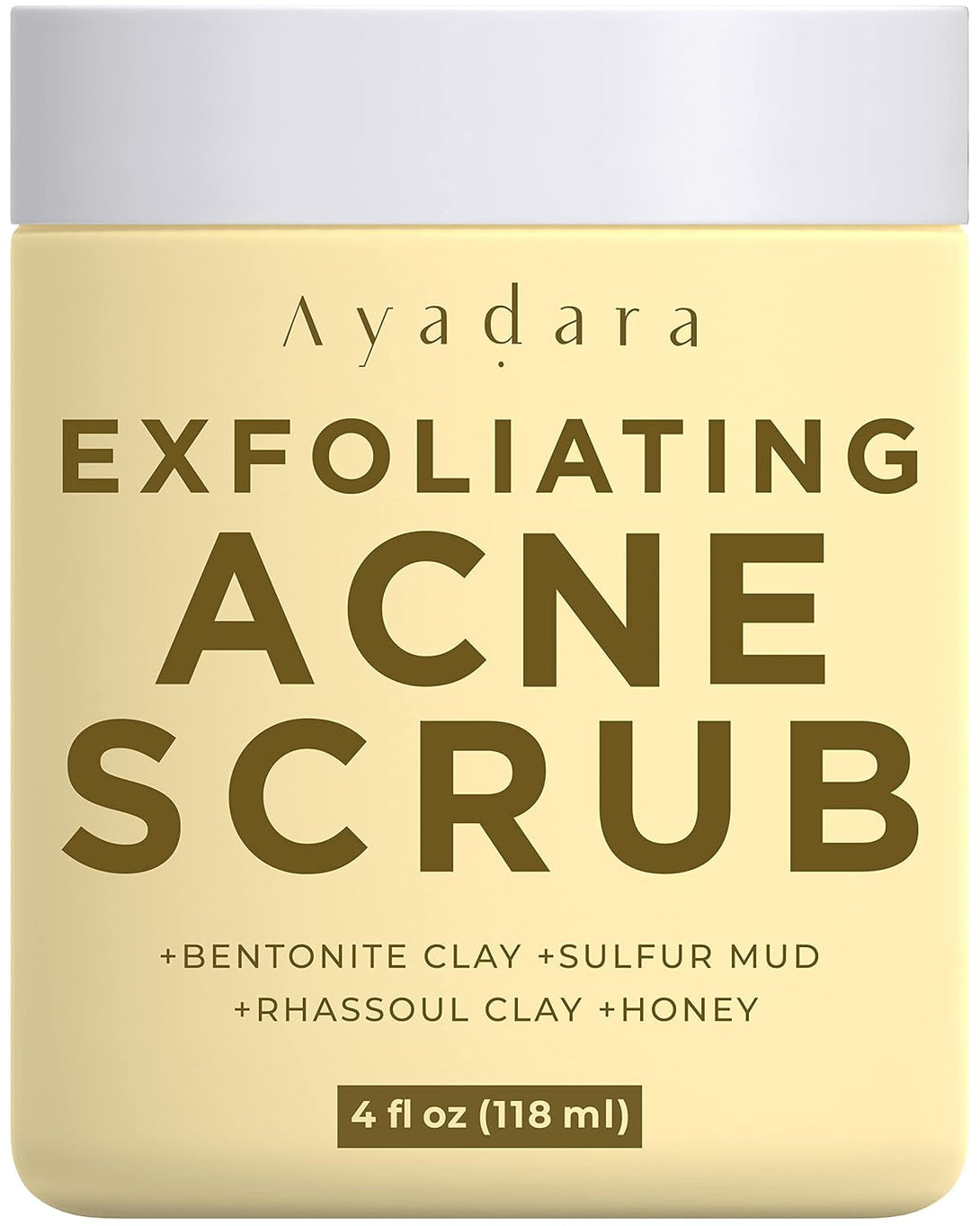 Exfoliating Acne Scrub, 4 Fl Oz(118 Ml), Exfoliating Acne Face Wash, Natural Facial Scrub for Severe and Hormonal Acne, Facial Acne Scrub for Teens, Women, Men, and Adults, 120-Day Supply
