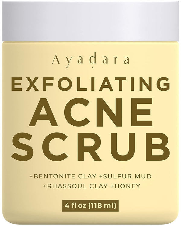 Exfoliating Acne Scrub, 4 Fl Oz(118 Ml), Exfoliating Acne Face Wash, Natural Facial Scrub for Severe and Hormonal Acne, Facial Acne Scrub for Teens, Women, Men, and Adults, 120-Day Supply