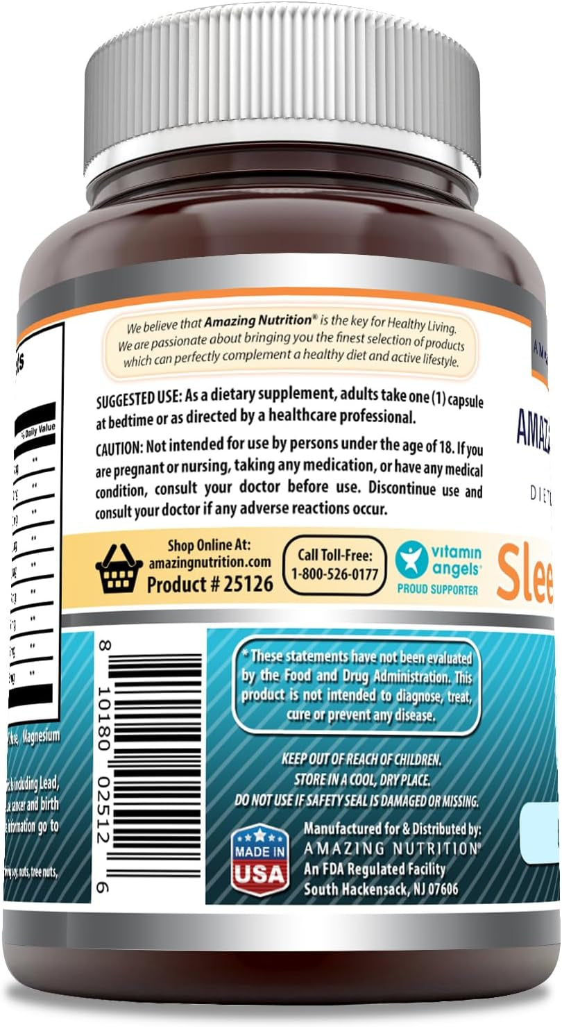 Amazing Formulas Sleep Support | Blend of Melatonin, Valerian Root, Chamomile Extract, GABA, 5-HTP, Theanine & More | 60 Capsules Supplement | Non-Gmo | Gluten-Free | Made in USA
