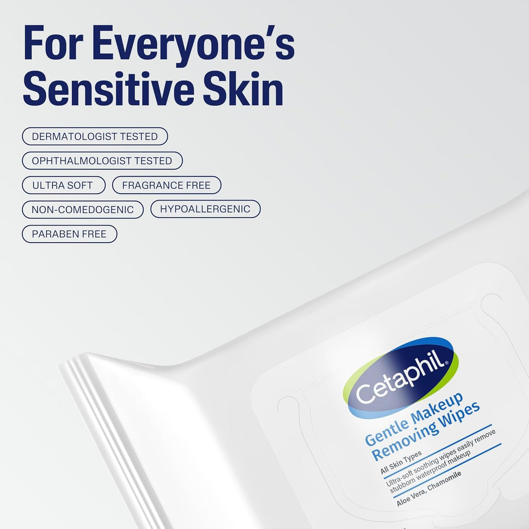 Cetaphil Gentle Makeup Removing Face Wipes, Daily Cleansing Facial Towelettes Gently Remove Makeup, Fragrance and Alcohol Free, 25 Count