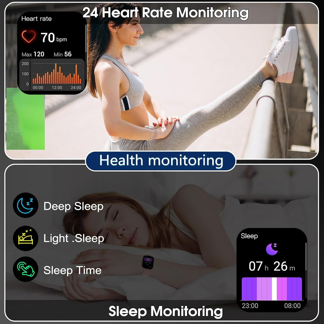 Smart Watch for Men Women(Answer/Make Calls), 1.95" HD Touch Screen Fitness Watch with Sleep Heart Rate Monitor, 110+ Sports Modes, IP68 Waterproof Activity Trackers Compatible with Android Ios, Pink