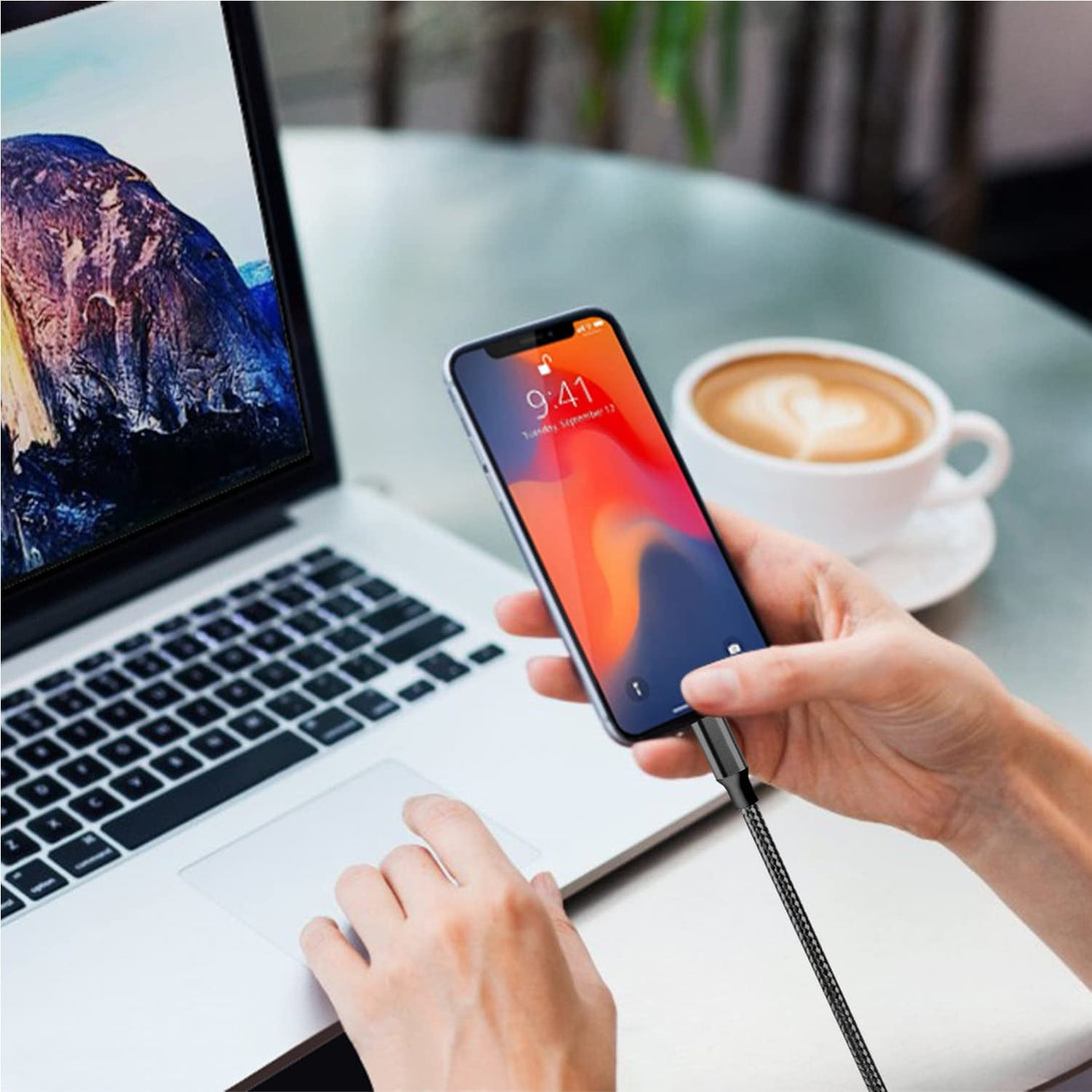 Iphone Charger, 5 Pack 3/3/6/6/10FT Apple Mfi Certified USB Lightning Cable Nylon Braided Fast Charging Cord Compatible for Iphone 14/13/12/11/X/Max/8/7/6/5/Se/Plus/Ipad - Black