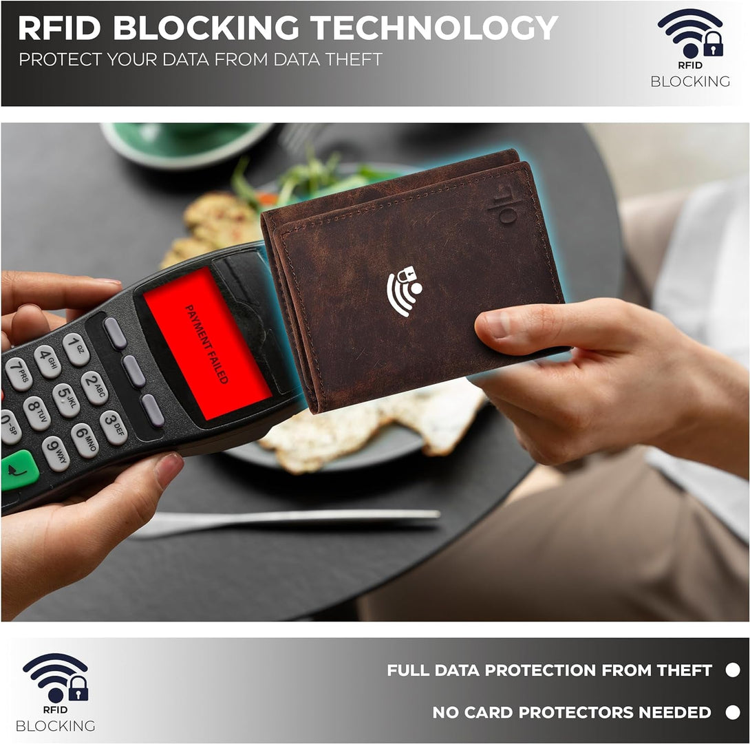 Real Leather Trifold Wallet for Men - RFID Wallets Slim 9 Credit Card Holder 2 ID Compartment Gift for Men