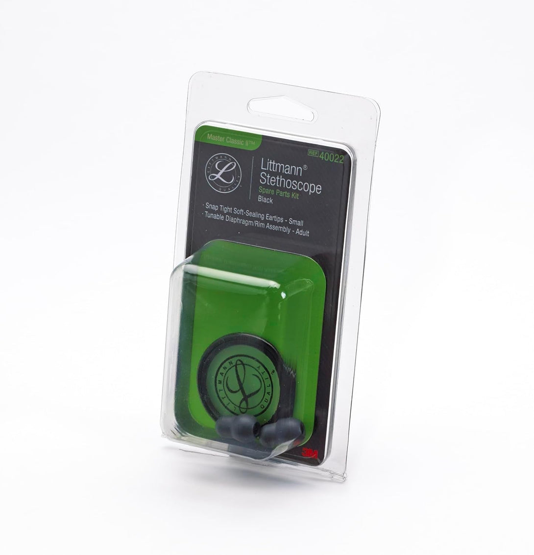 3M Littmann Stethoscope Spare Parts Kit – Black, Compatible with Master Classic II, Includes Snap Tight Soft-Sealing Small Eartips, Tunable Diaphragm & Rim, Non-Chill Bell Sleeve, 40022