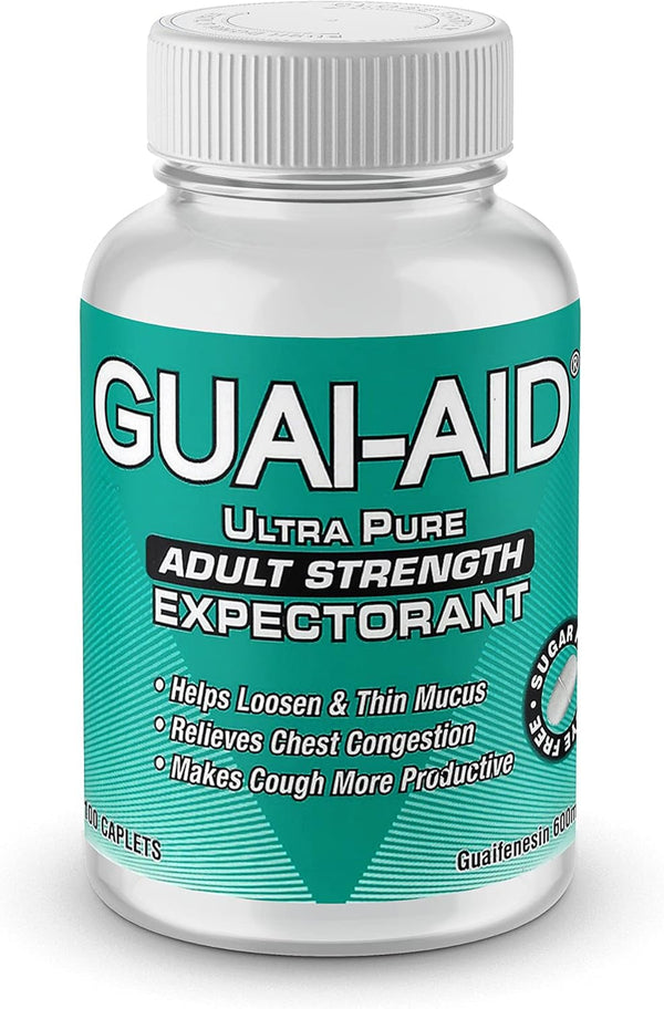 100 600Mg Guaifenesin Caplets “For All-Day Everyday Mucus Relief” Controls Phlegm, Cough, Chest Congestion, Colds & Flu.