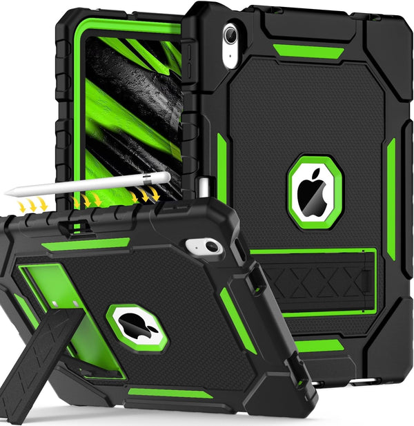 Grifobes for Ipad A16 Case 11Th Generation 11 Inch 2025 / Ipad 10Th Generation Case 10.9 Inch 2022, Heavy Duty Military Grade Shockproof Cover with Pencil Holder for I Pad 11/10 (Black+Green)
