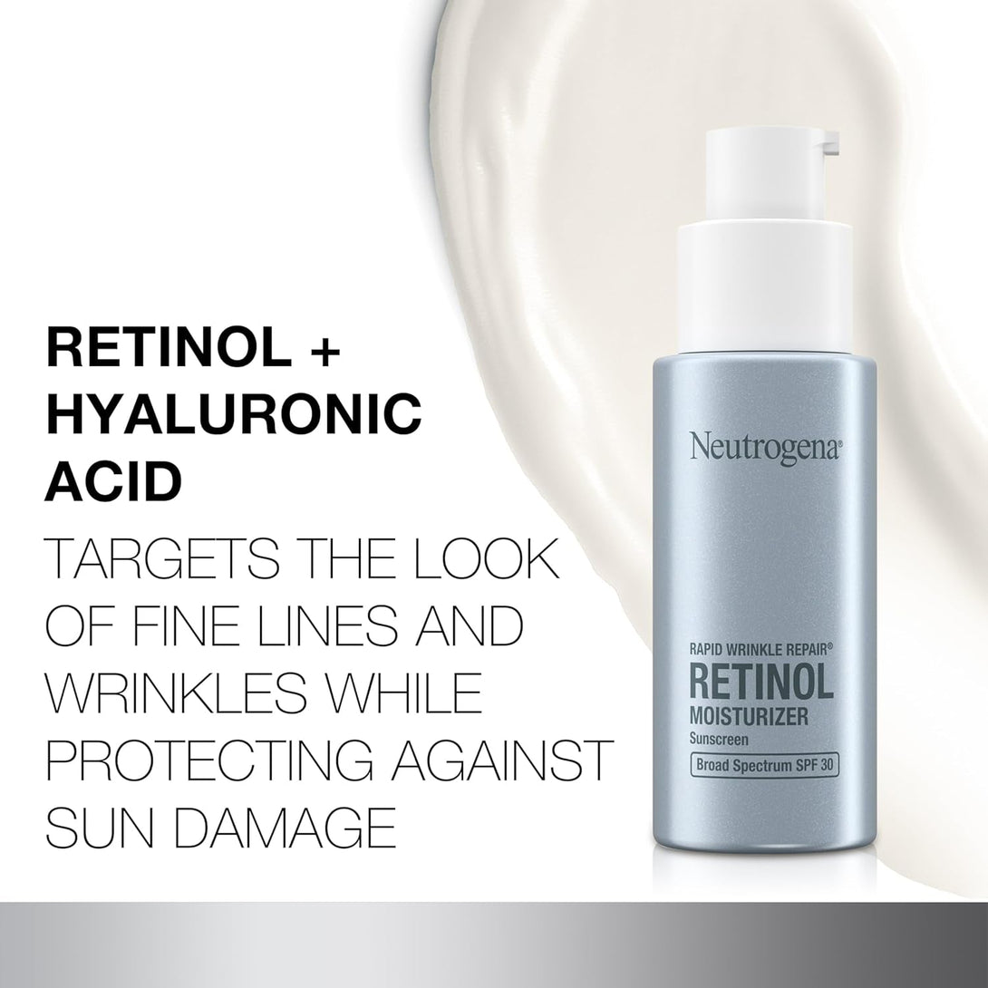 Neutrogena Rapid Wrinkle Repair Retinol Face Moisturizer with SPF 30 Sunscreen, Daily Anti-Aging Face Cream with Retinol & Hyaluronic Acid to Fight Fine Lines, Wrinkles, & Dark Spots, 1 Fl. Oz